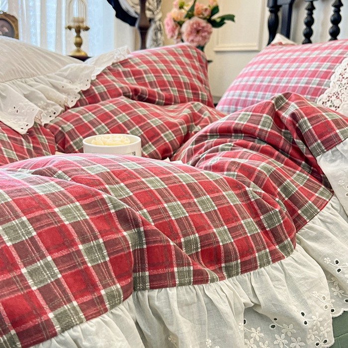 91家纺网 家纺一手货源 找家纺 （总）好儿喜家纺 2026新款纯棉磨毛法式花边床裙四件套-布兰卡