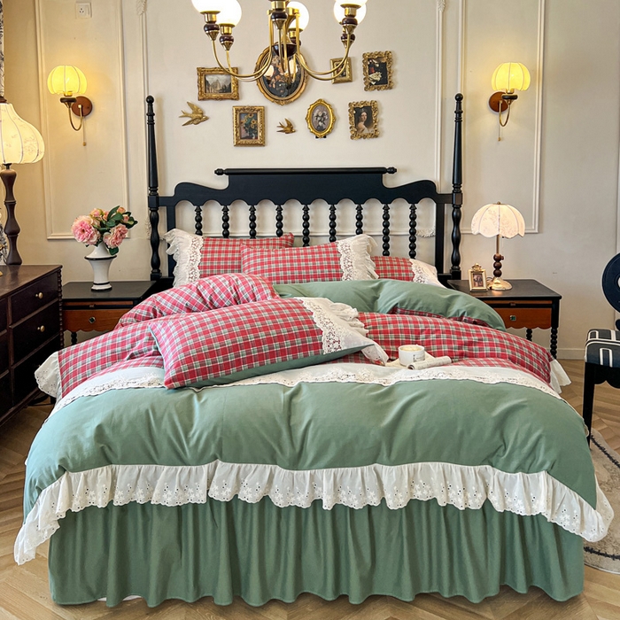 91家纺网 家纺一手货源 找家纺 （总）好儿喜家纺 2026新款纯棉磨毛法式花边床裙四件套-布兰卡