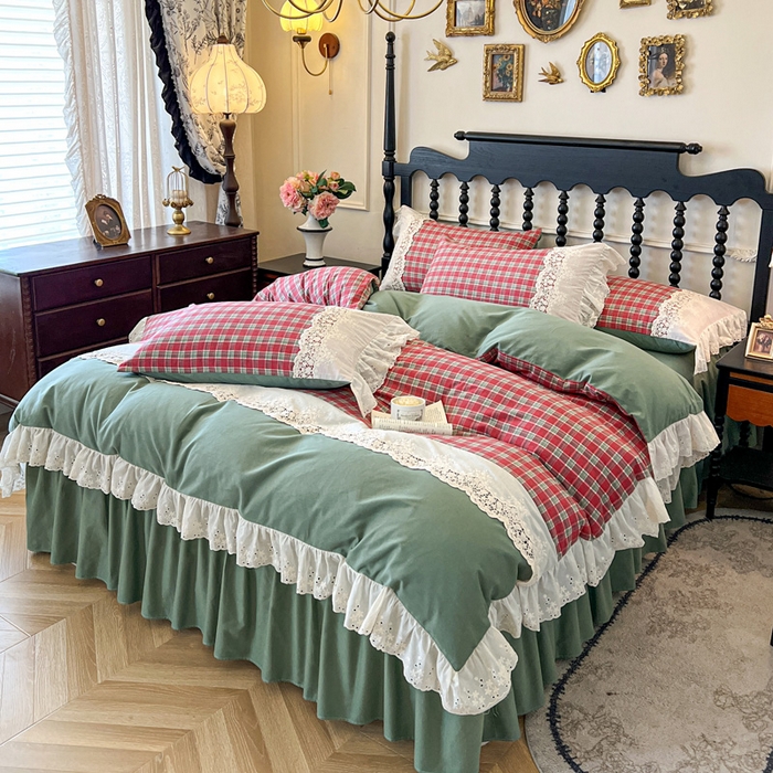 91家纺网 家纺一手货源 找家纺 （总）好儿喜家纺 2026新款纯棉磨毛法式花边床裙四件套-布兰卡