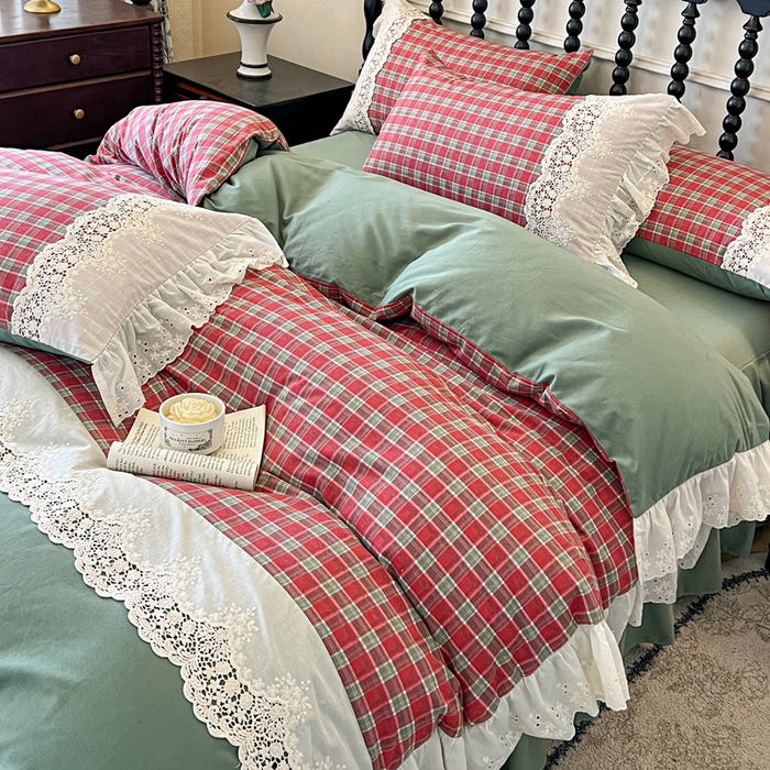 91家纺网 家纺一手货源 找家纺 （总）好儿喜家纺 2026新款纯棉磨毛法式花边床裙四件套-布兰卡