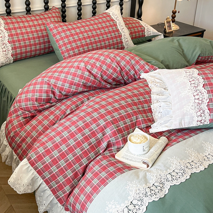 91家纺网 家纺一手货源 找家纺 （总）好儿喜家纺 2026新款纯棉磨毛法式花边床裙四件套-布兰卡