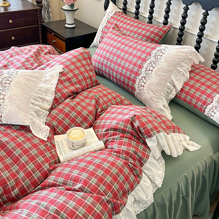 91家纺网 家纺一手货源 找家纺 （总）好儿喜家纺 2026新款纯棉磨毛法式花边床裙四件套-布兰卡