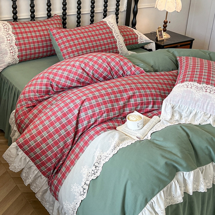 91家纺网 家纺一手货源 找家纺 （总）好儿喜家纺 2026新款纯棉磨毛法式花边床裙四件套-布兰卡