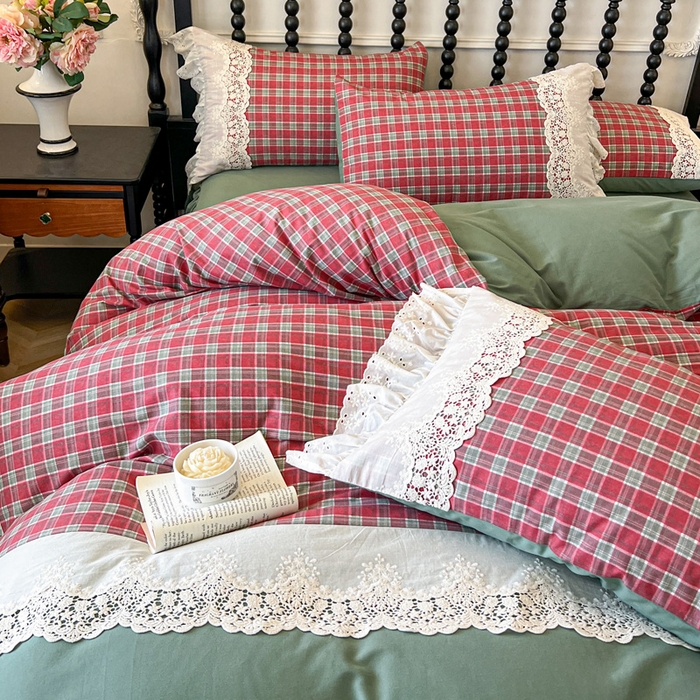 91家纺网 家纺一手货源 找家纺 （总）好儿喜家纺 2026新款纯棉磨毛法式花边床裙四件套-布兰卡