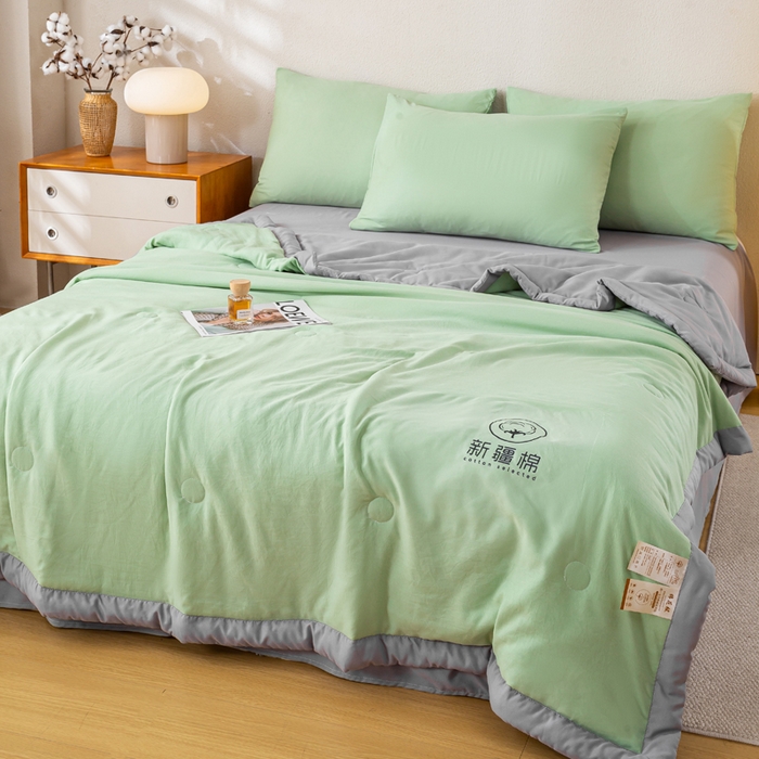 91家纺网 家纺一手货源 找家纺 憨豆家纺 2026春夏新款 水洗棉纯色双拼棉花被夏凉被空调被（常年有货款） 棉朵-抹茶灰