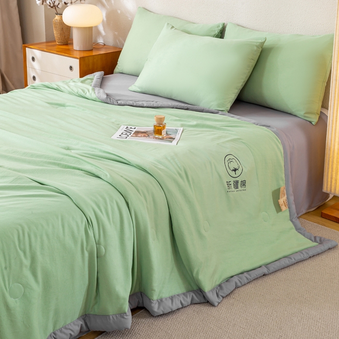 91家纺网 家纺一手货源 找家纺 憨豆家纺 2026春夏新款 水洗棉纯色双拼棉花被夏凉被空调被（常年有货款） 棉朵-抹茶灰