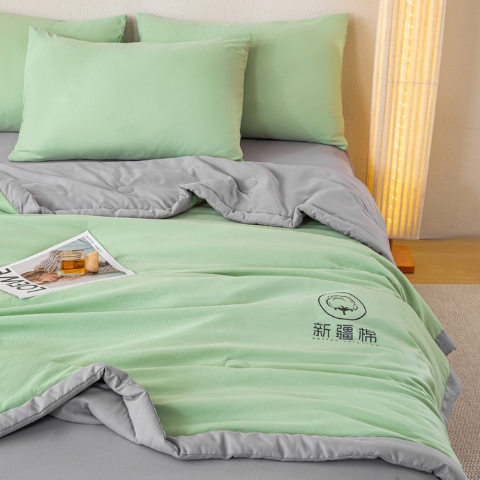 91家纺网 家纺一手货源 找家纺 憨豆家纺 2026春夏新款 水洗棉纯色双拼棉花被夏凉被空调被（常年有货款） 棉朵-抹茶灰