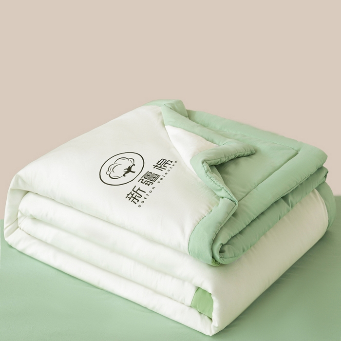 91家纺网 家纺一手货源 找家纺 憨豆家纺 2026春夏新款 水洗棉纯色双拼棉花被夏凉被空调被（常年有货款） 棉朵-果绿白