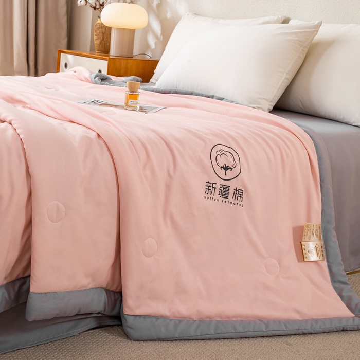 91家纺网 家纺一手货源 找家纺 憨豆家纺 2026春夏新款 水洗棉纯色双拼棉花被夏凉被空调被（常年有货款） 棉朵-蔷薇灰