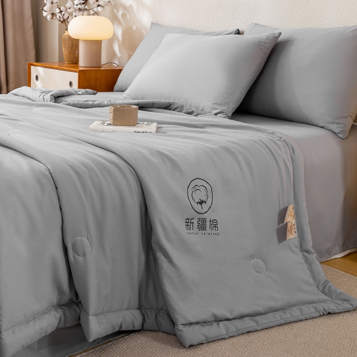 91家纺网 家纺一手货源 找家纺 憨豆家纺 2026春夏新款 水洗棉纯色双拼棉花被夏凉被空调被（常年有货款） 棉朵-简约灰