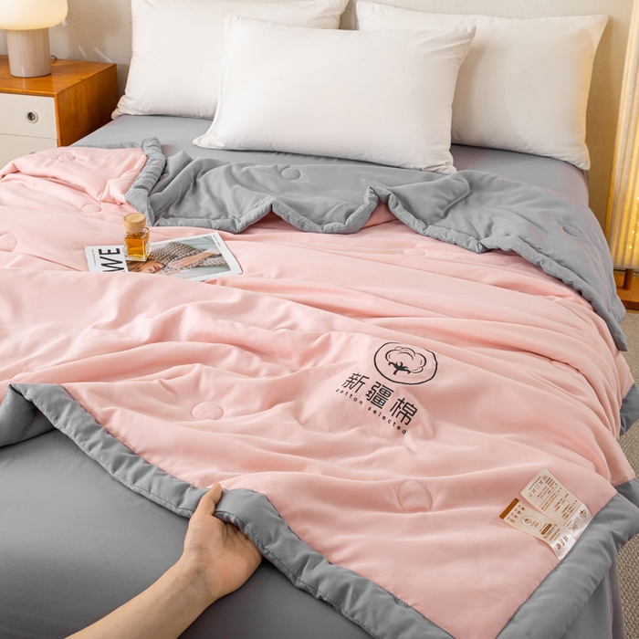 91家纺网 家纺一手货源 找家纺 憨豆家纺 2026春夏新款 水洗棉纯色双拼棉花被夏凉被空调被（常年有货款） 棉朵-蔷薇灰