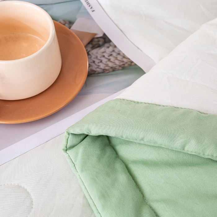 91家纺网 家纺一手货源 找家纺 憨豆家纺 2026春夏新款 水洗棉纯色双拼棉花被夏凉被空调被（常年有货款） 棉朵-果绿白