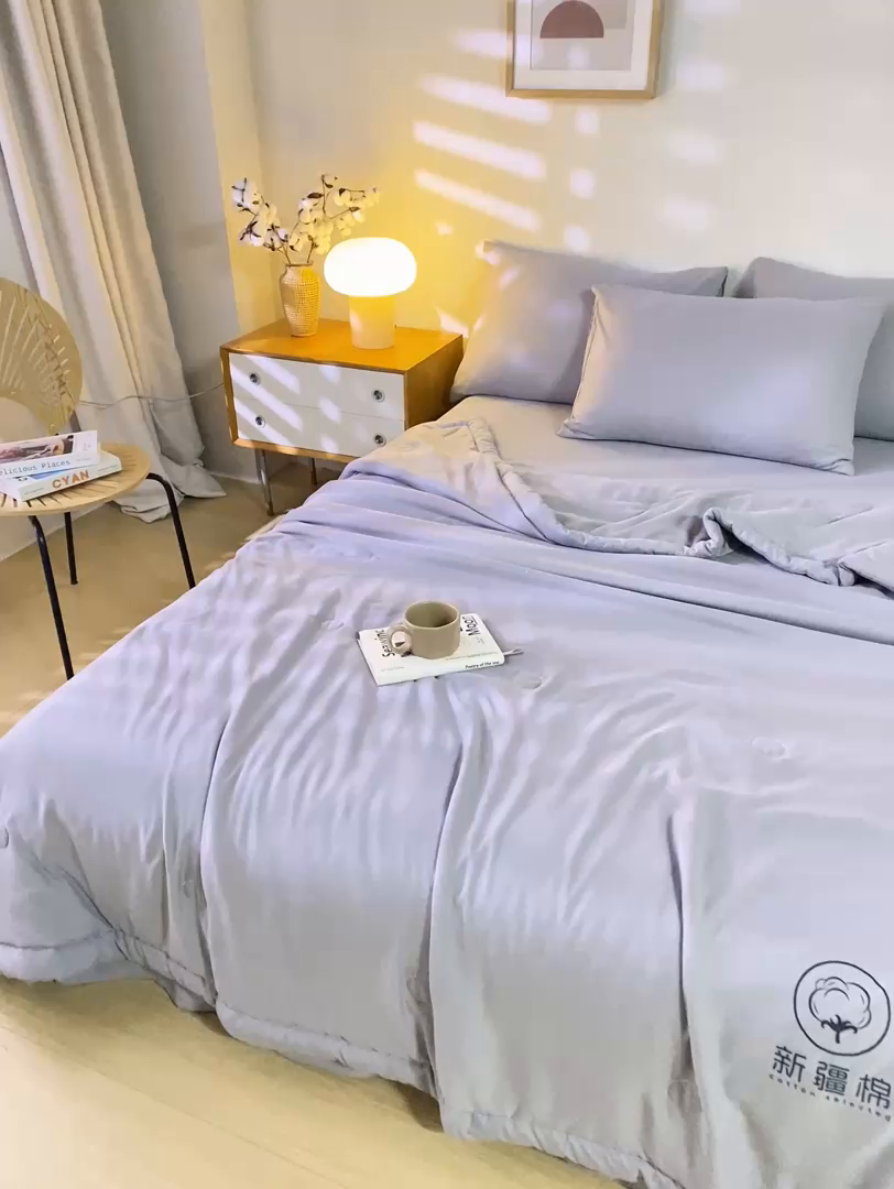 91家纺网 家纺一手货源 找家纺 憨豆家纺 2026春夏新款 水洗棉纯色双拼棉花被夏凉被空调被（常年有货款） 棉朵-简约灰