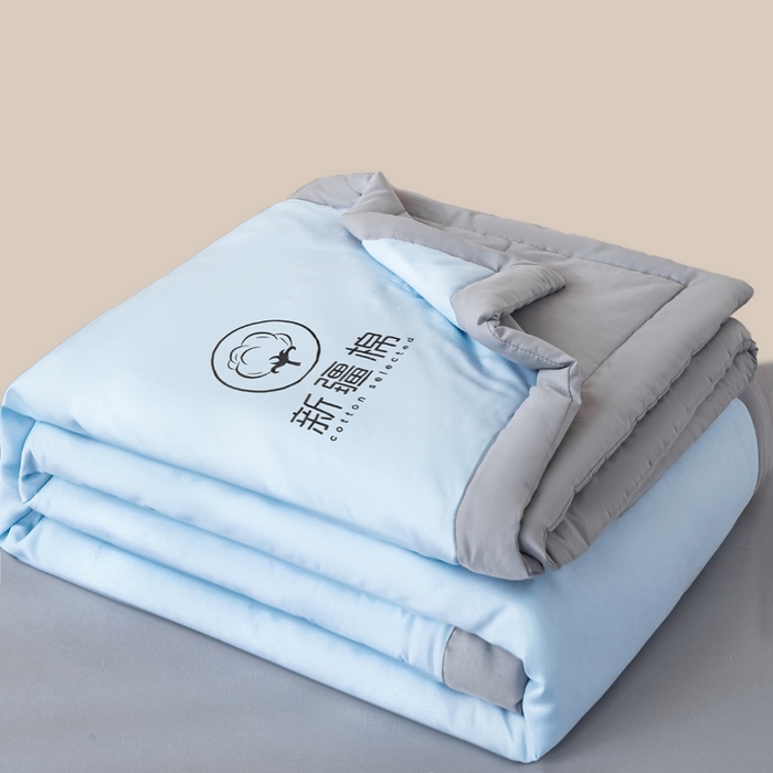 91家纺网 家纺一手货源 找家纺 憨豆家纺 2026春夏新款 水洗棉纯色双拼棉花被夏凉被空调被（常年有货款） 棉朵-蓝灰