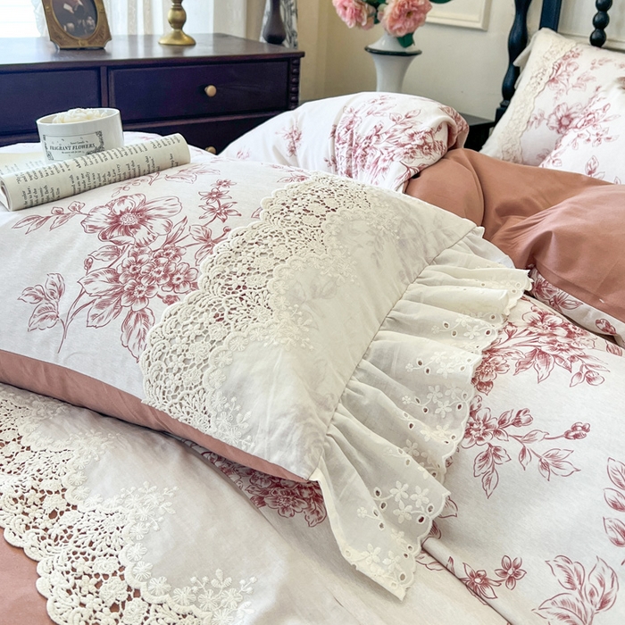 91家纺网 家纺一手货源 找家纺 （总）好儿喜家纺 2026新款纯棉磨毛法式花边床裙四件套-秘密花园