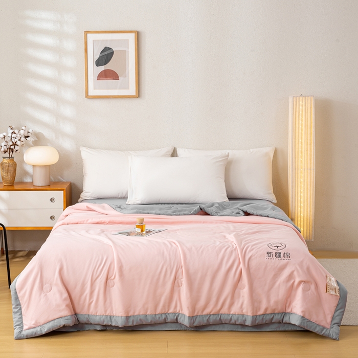 91家纺网 家纺一手货源 找家纺 憨豆家纺 2026春夏新款 水洗棉纯色双拼棉花被夏凉被空调被（常年有货款） 棉朵-蔷薇灰