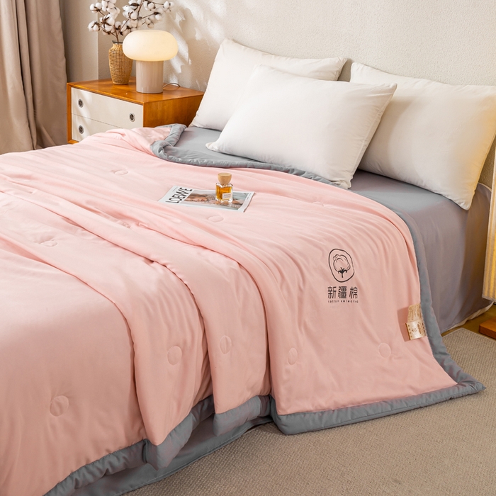 91家纺网 家纺一手货源 找家纺 憨豆家纺 2026春夏新款 水洗棉纯色双拼棉花被夏凉被空调被（常年有货款） 棉朵-蔷薇灰