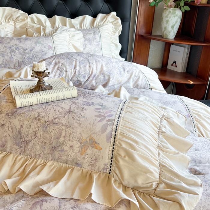 91家纺网 家纺一手货源 找家纺 （总）好儿喜家纺 2026新款棉麻纯棉法式花边床裙四件套-梦镜