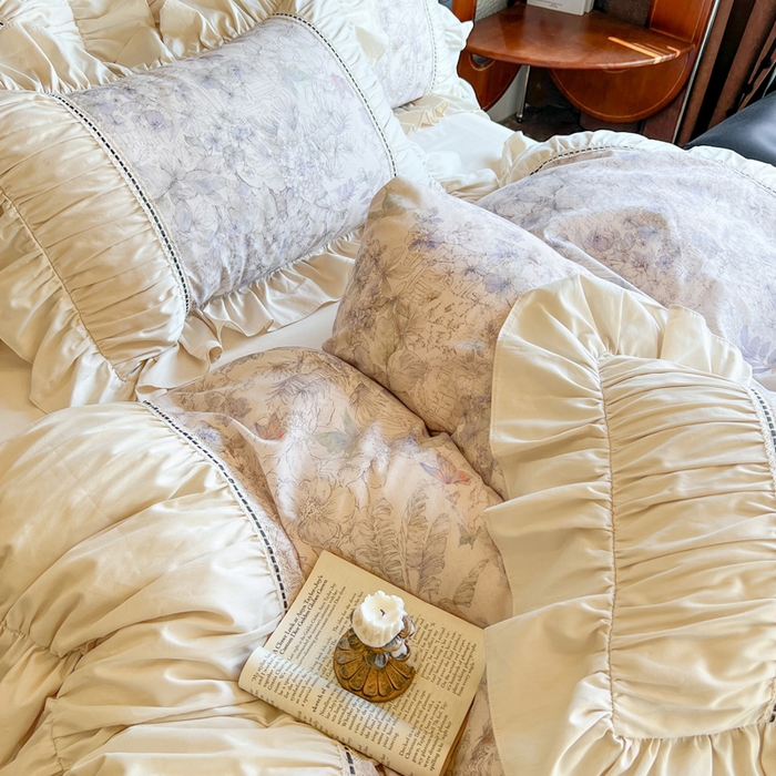 91家纺网 家纺一手货源 找家纺 （总）好儿喜家纺 2026新款棉麻纯棉法式花边床裙四件套-梦镜