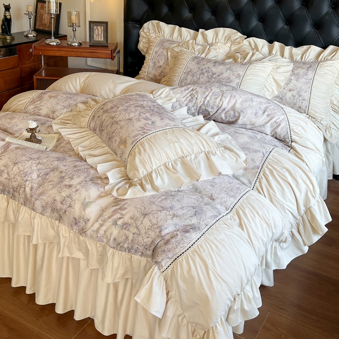 91家纺网 家纺一手货源 找家纺 （总）好儿喜家纺 2026新款棉麻纯棉法式花边床裙四件套-梦镜