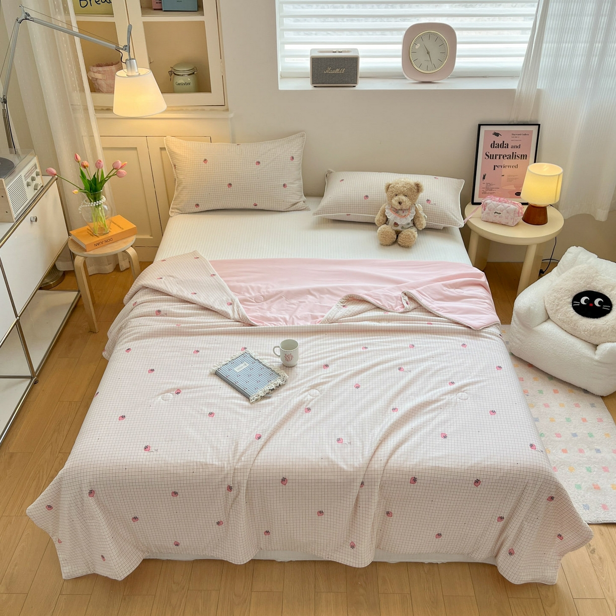 91家纺网 家纺一手货源 找家纺 羚羊语家纺 2026新款凉感丝印花夏凉被小冰皮空调被冰淇淋西瓜被针织棉夏被冰丝云母凉感被 格仔甜莓