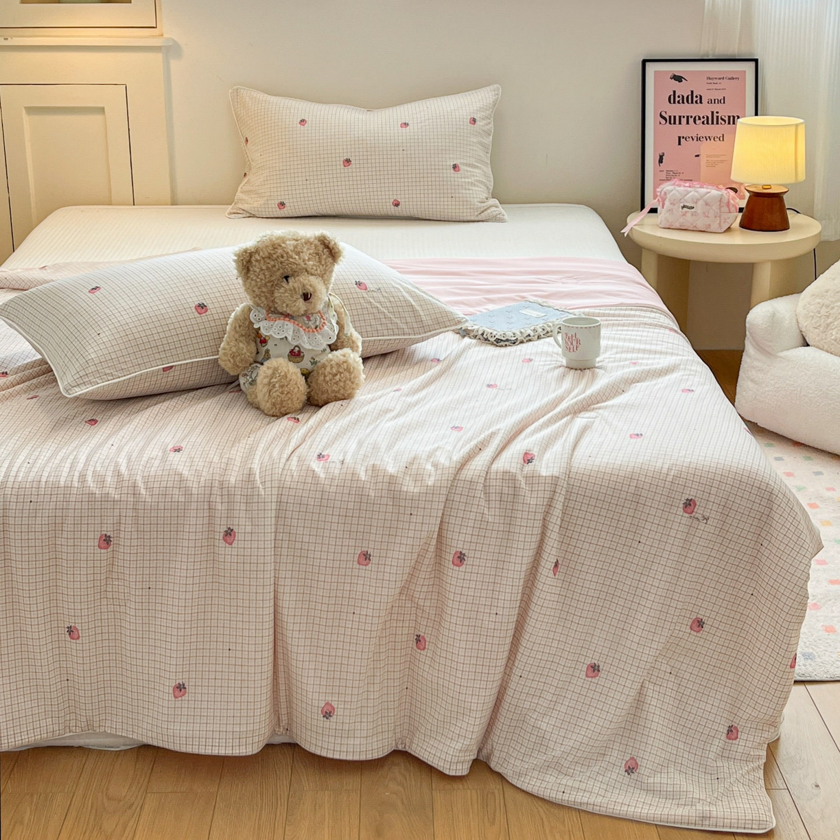 91家纺网 家纺一手货源 找家纺 羚羊语家纺 2026新款凉感丝印花夏凉被小冰皮空调被冰淇淋西瓜被针织棉夏被冰丝云母凉感被 格仔甜莓