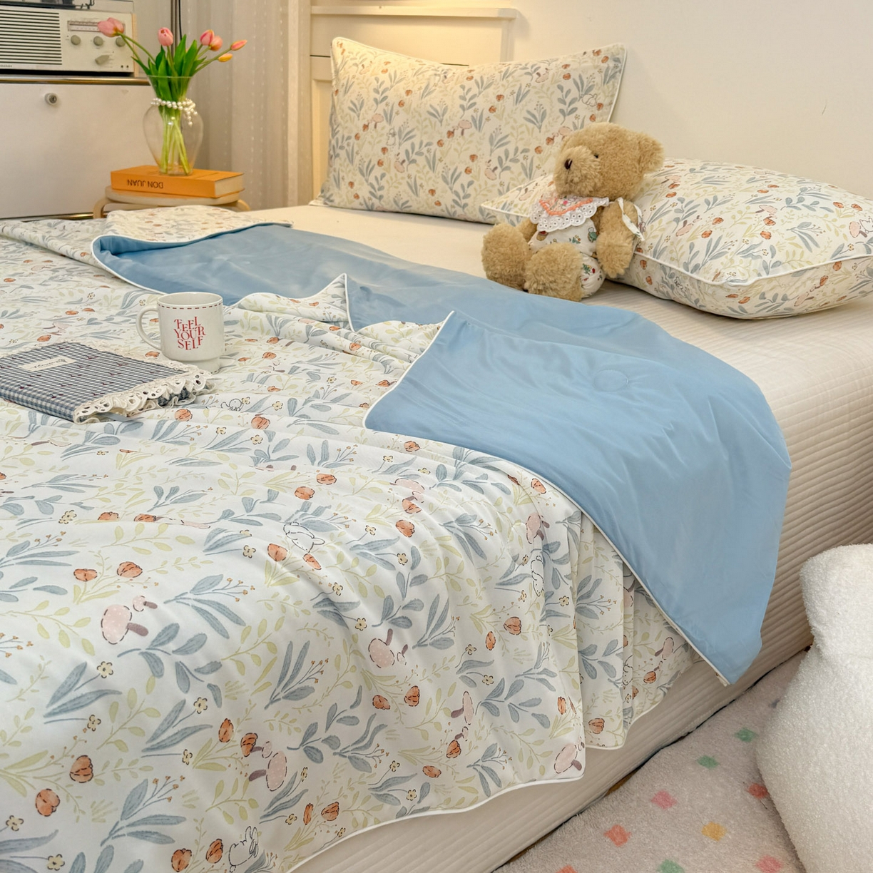 91家纺网 家纺一手货源 找家纺 羚羊语家纺 2026新款凉感丝印花夏凉被小冰皮空调被冰淇淋西瓜被针织棉夏被冰丝云母凉感被 森野小兔