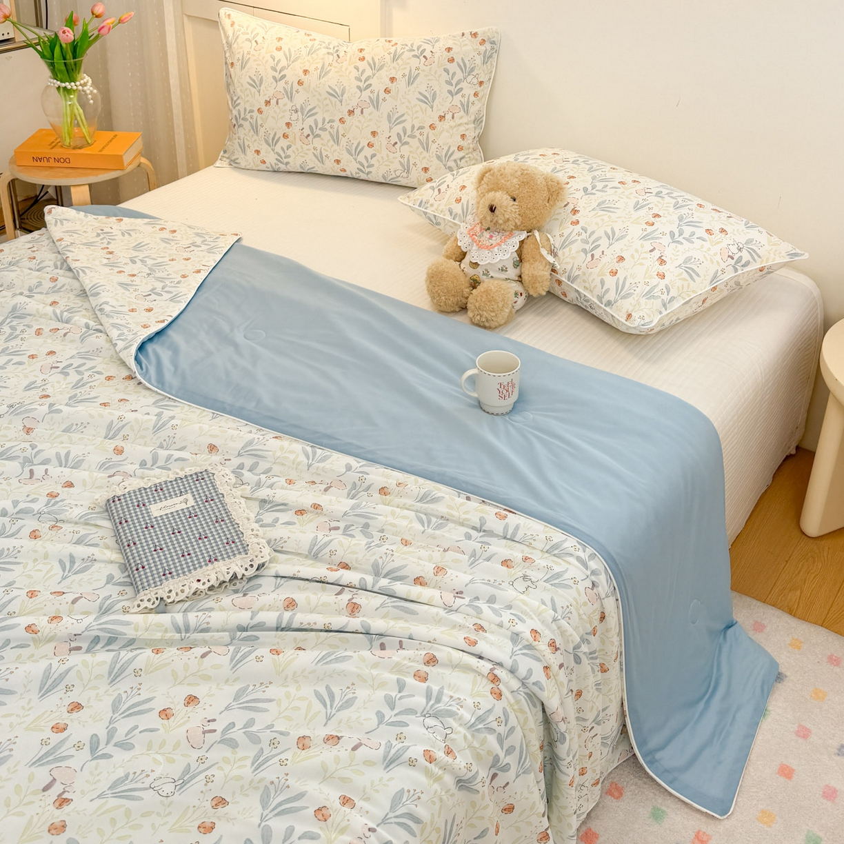 91家纺网 家纺一手货源 找家纺 羚羊语家纺 2026新款凉感丝印花夏凉被小冰皮空调被冰淇淋西瓜被针织棉夏被冰丝云母凉感被 森野小兔