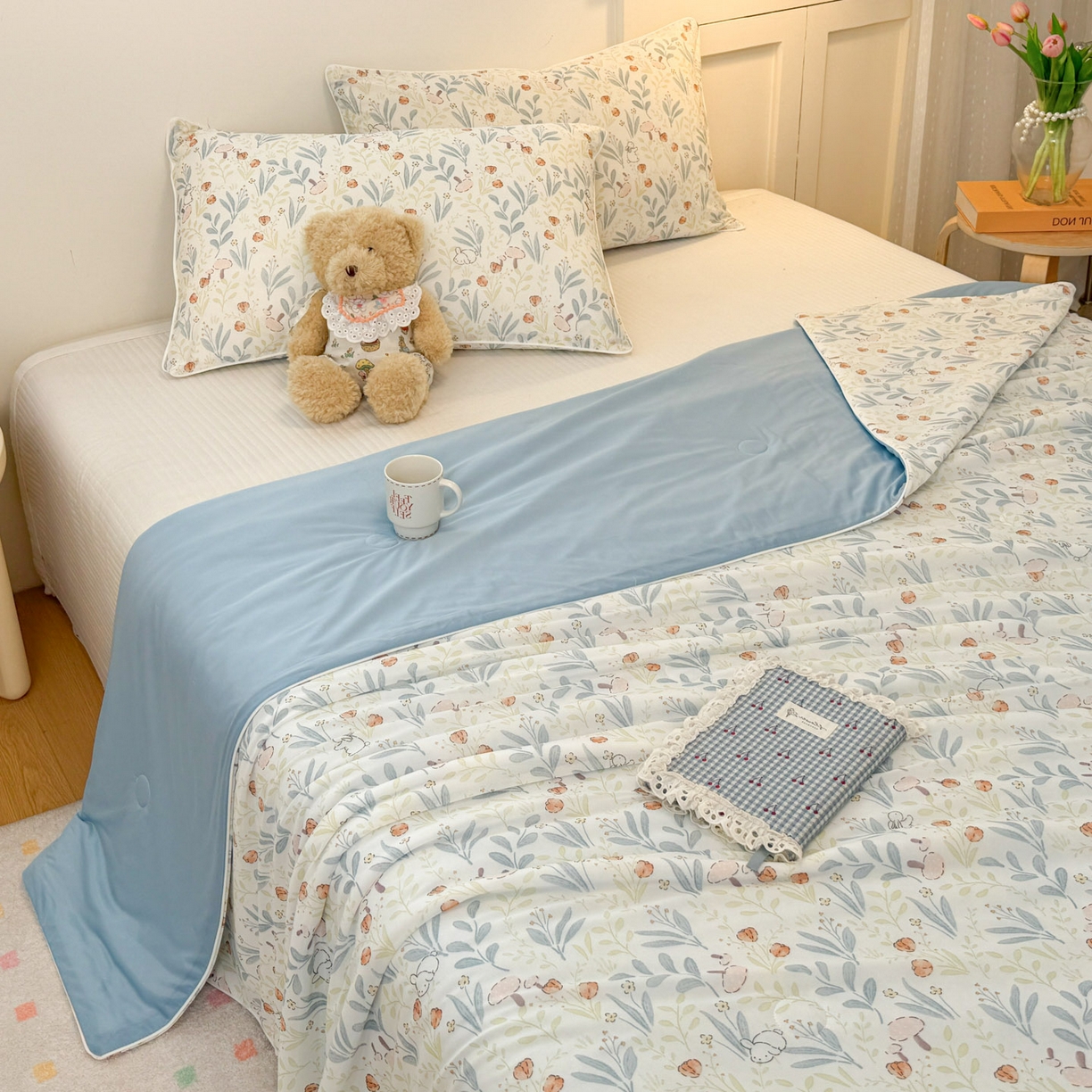 91家纺网 家纺一手货源 找家纺 羚羊语家纺 2026新款凉感丝印花夏凉被小冰皮空调被冰淇淋西瓜被针织棉夏被冰丝云母凉感被 森野小兔