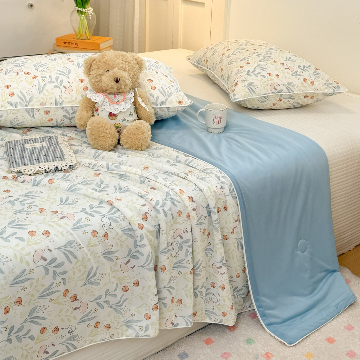 91家纺网 家纺一手货源 找家纺 羚羊语家纺 2026新款凉感丝印花夏凉被小冰皮空调被冰淇淋西瓜被针织棉夏被冰丝云母凉感被 森野小兔