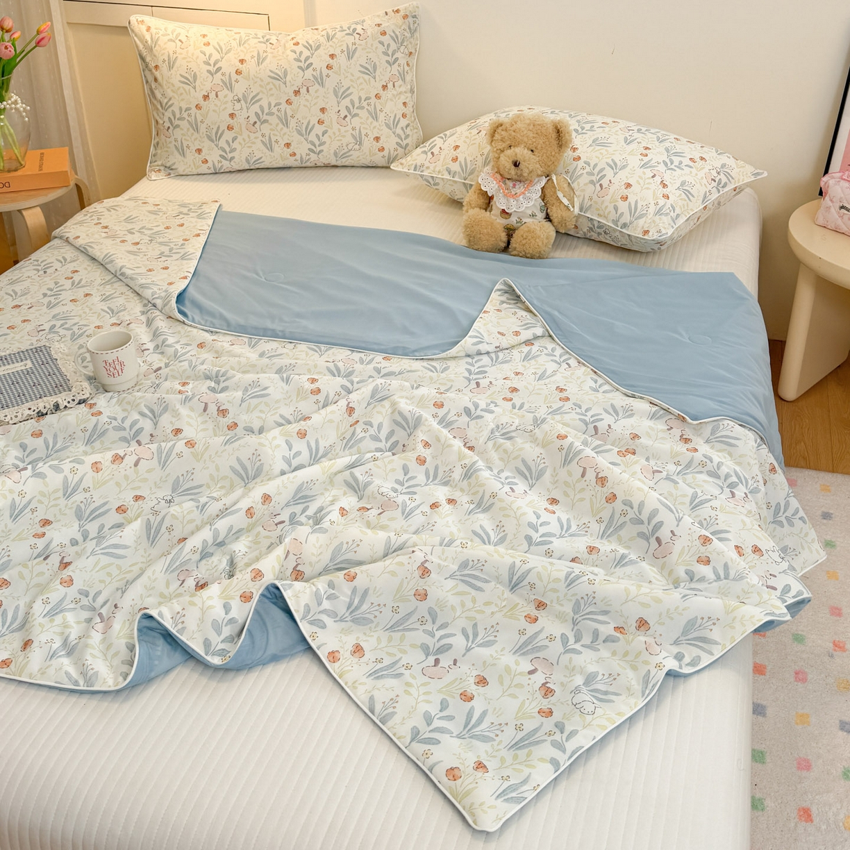 91家纺网 家纺一手货源 找家纺 羚羊语家纺 2026新款凉感丝印花夏凉被小冰皮空调被冰淇淋西瓜被针织棉夏被冰丝云母凉感被 森野小兔