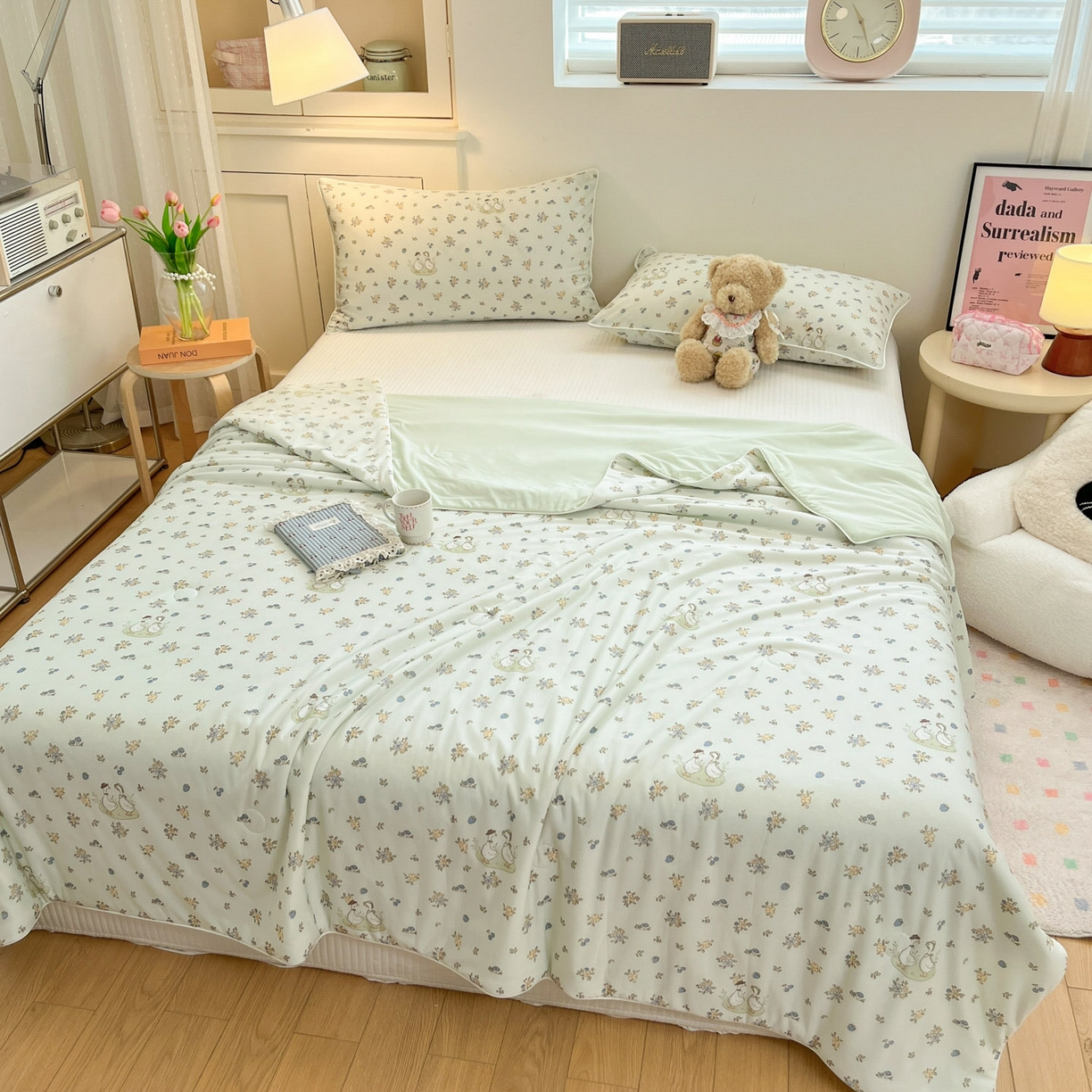 91家纺网 家纺一手货源 找家纺 羚羊语家纺 2026新款凉感丝印花夏凉被小冰皮空调被冰淇淋西瓜被针织棉夏被冰丝云母凉感被 鸭鸭日记