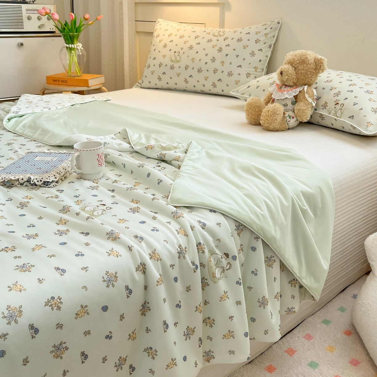 91家纺网 家纺一手货源 找家纺 羚羊语家纺 2026新款凉感丝印花夏凉被小冰皮空调被冰淇淋西瓜被针织棉夏被冰丝云母凉感被 鸭鸭日记