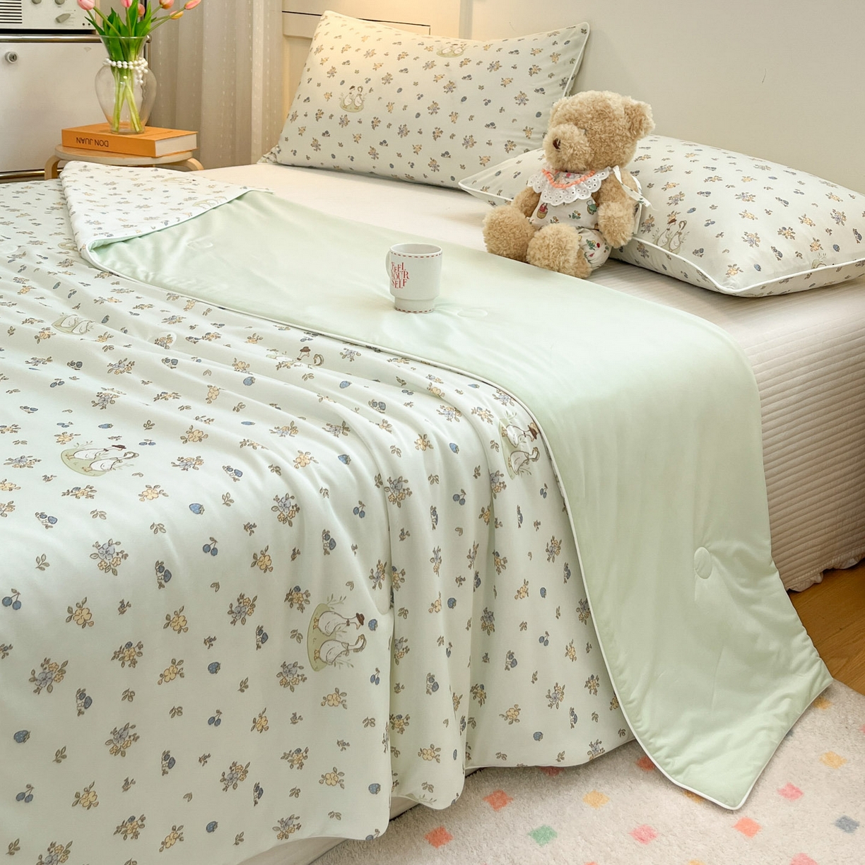 91家纺网 家纺一手货源 找家纺 羚羊语家纺 2026新款凉感丝印花夏凉被小冰皮空调被冰淇淋西瓜被针织棉夏被冰丝云母凉感被 鸭鸭日记