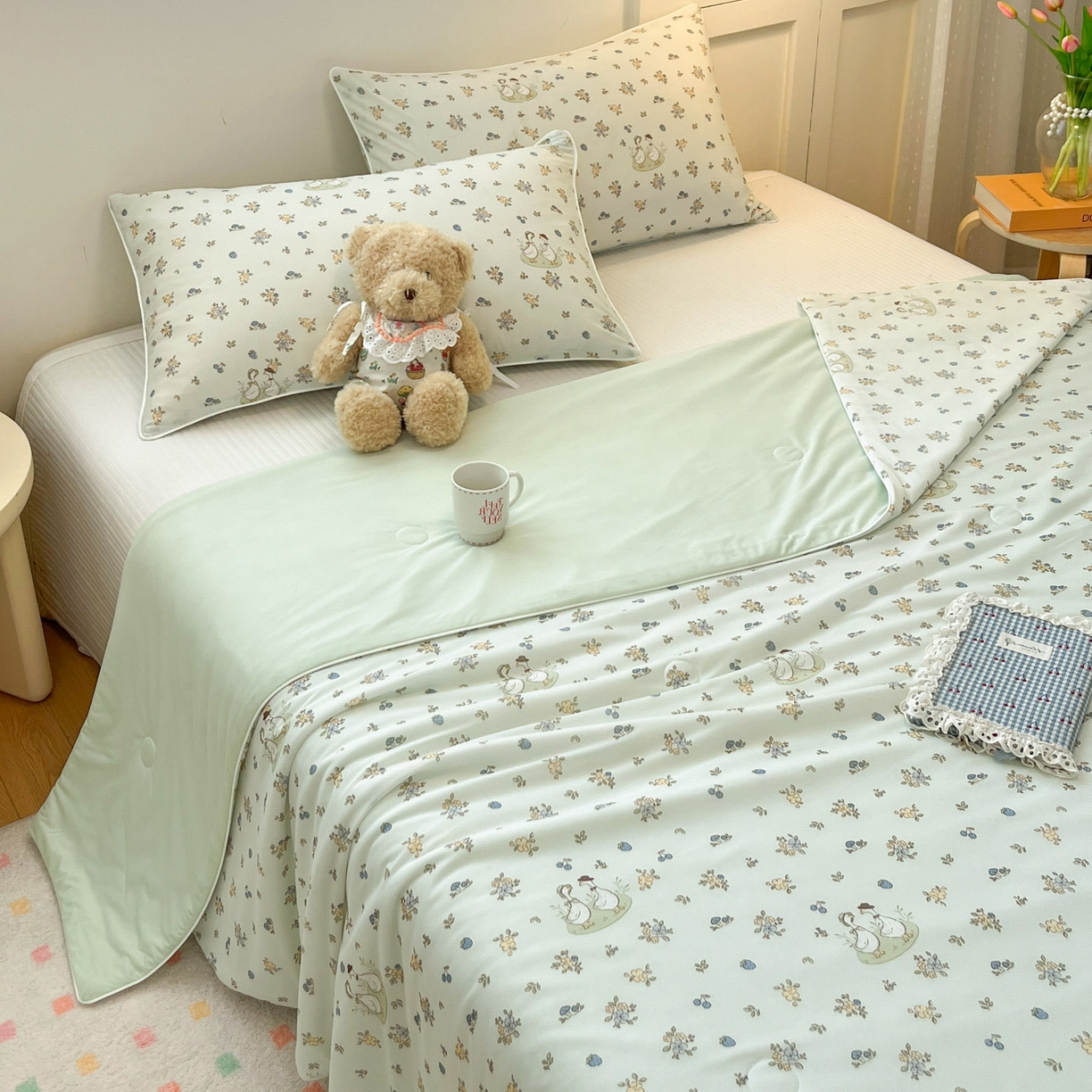 91家纺网 家纺一手货源 找家纺 羚羊语家纺 2026新款凉感丝印花夏凉被小冰皮空调被冰淇淋西瓜被针织棉夏被冰丝云母凉感被 鸭鸭日记