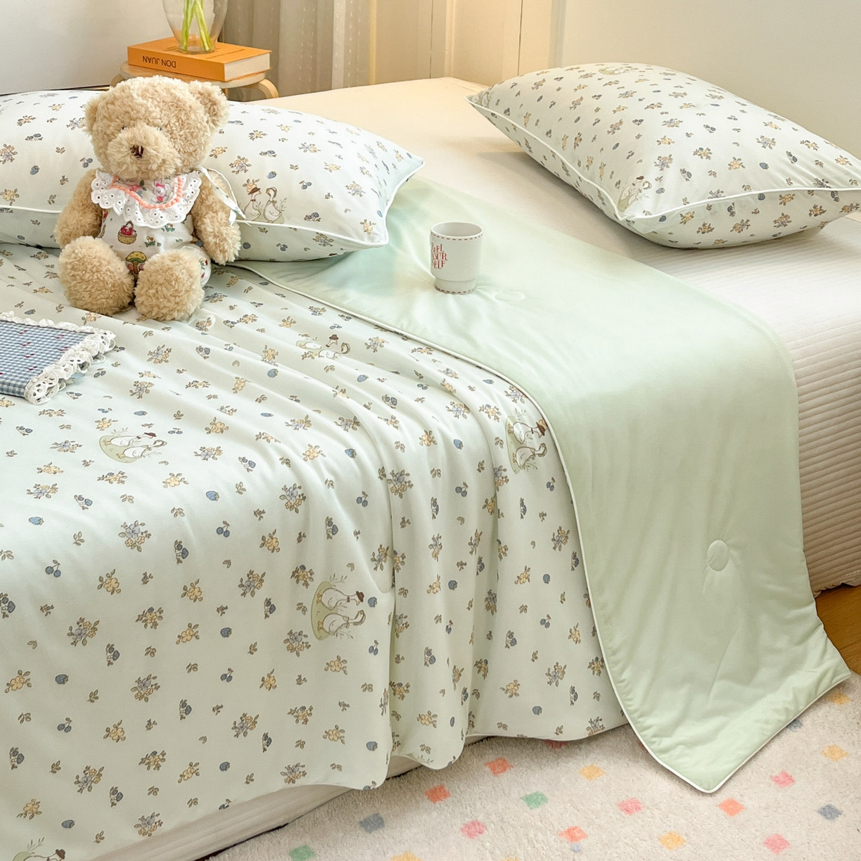 91家纺网 家纺一手货源 找家纺 羚羊语家纺 2026新款凉感丝印花夏凉被小冰皮空调被冰淇淋西瓜被针织棉夏被冰丝云母凉感被 鸭鸭日记