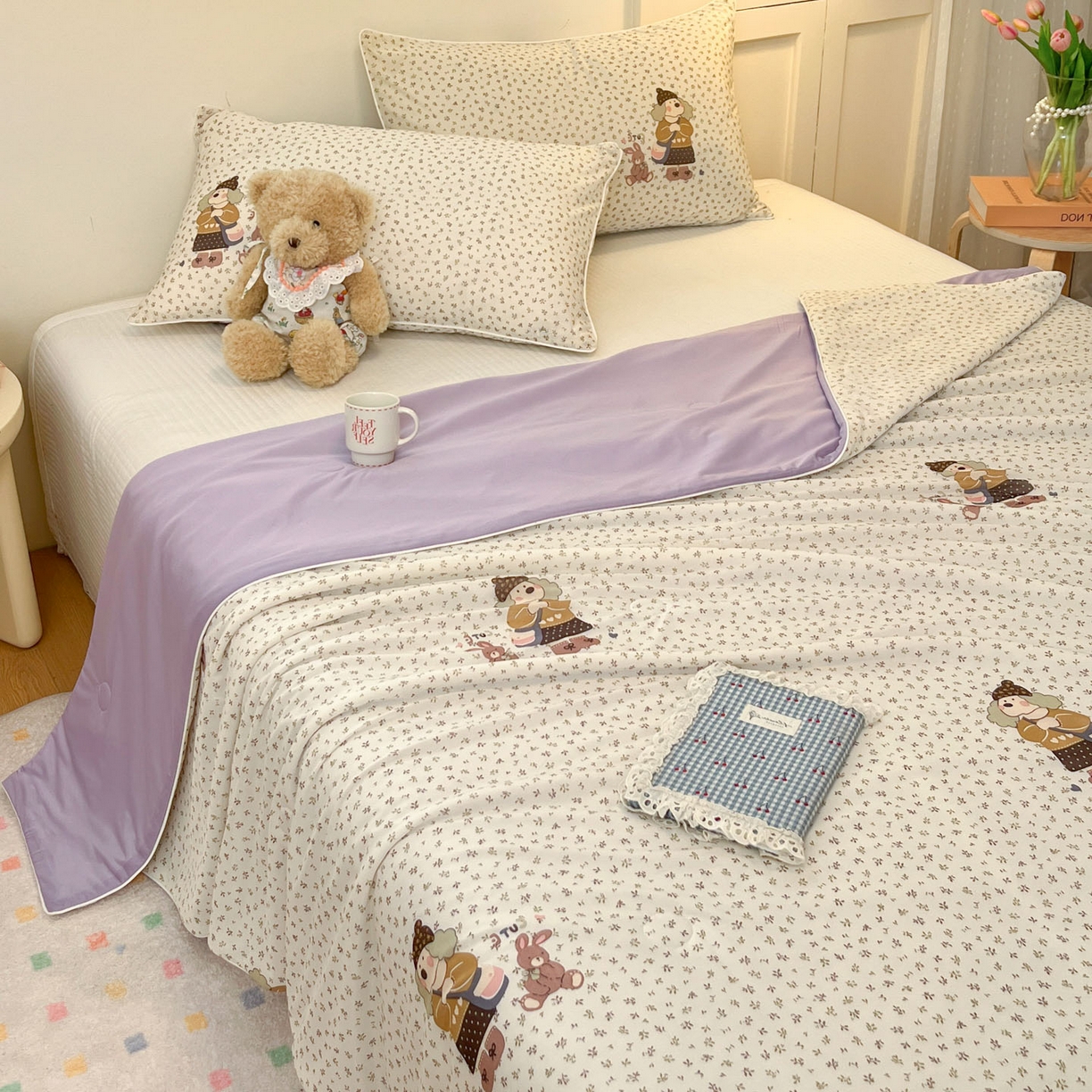 91家纺网 家纺一手货源 找家纺 羚羊语家纺 2026新款凉感丝印花夏凉被小冰皮空调被冰淇淋西瓜被针织棉夏被冰丝云母凉感被 田园少女