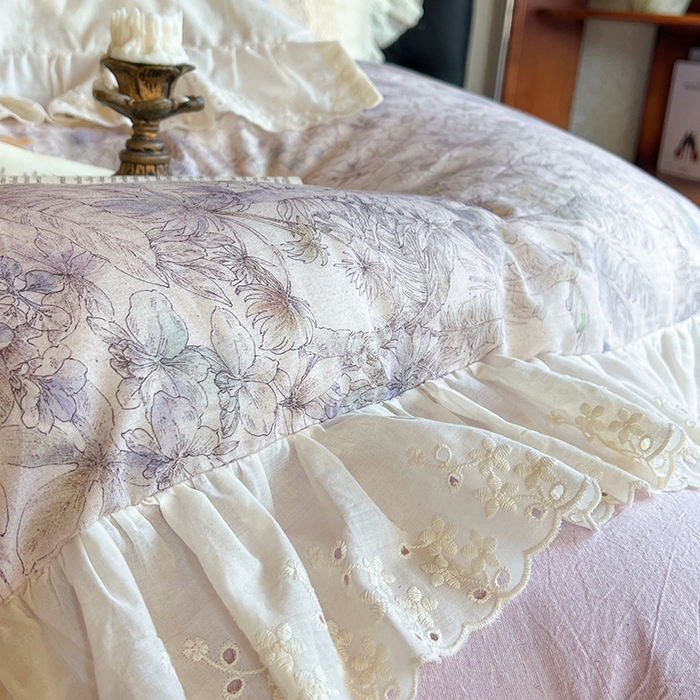 91家纺网 家纺一手货源 找家纺 （总）好儿喜家纺 2026新款纯棉棉麻花边四件套-雅韵