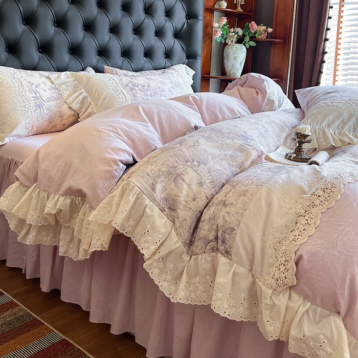 91家纺网 家纺一手货源 找家纺 （总）好儿喜家纺 2026新款纯棉棉麻花边四件套-雅韵