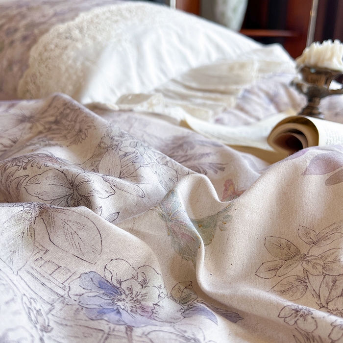 91家纺网 家纺一手货源 找家纺 （总）好儿喜家纺 2026新款纯棉棉麻花边四件套-雅韵