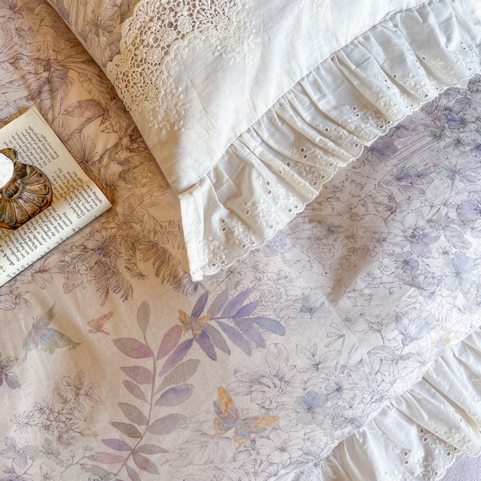 91家纺网 家纺一手货源 找家纺 （总）好儿喜家纺 2026新款纯棉棉麻花边四件套-雅韵