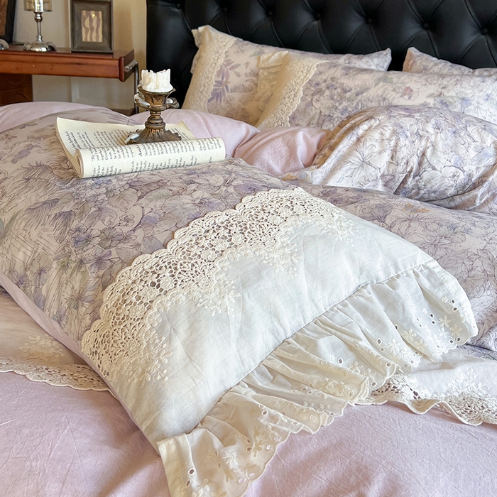 91家纺网 家纺一手货源 找家纺 （总）好儿喜家纺 2026新款纯棉棉麻花边四件套-雅韵