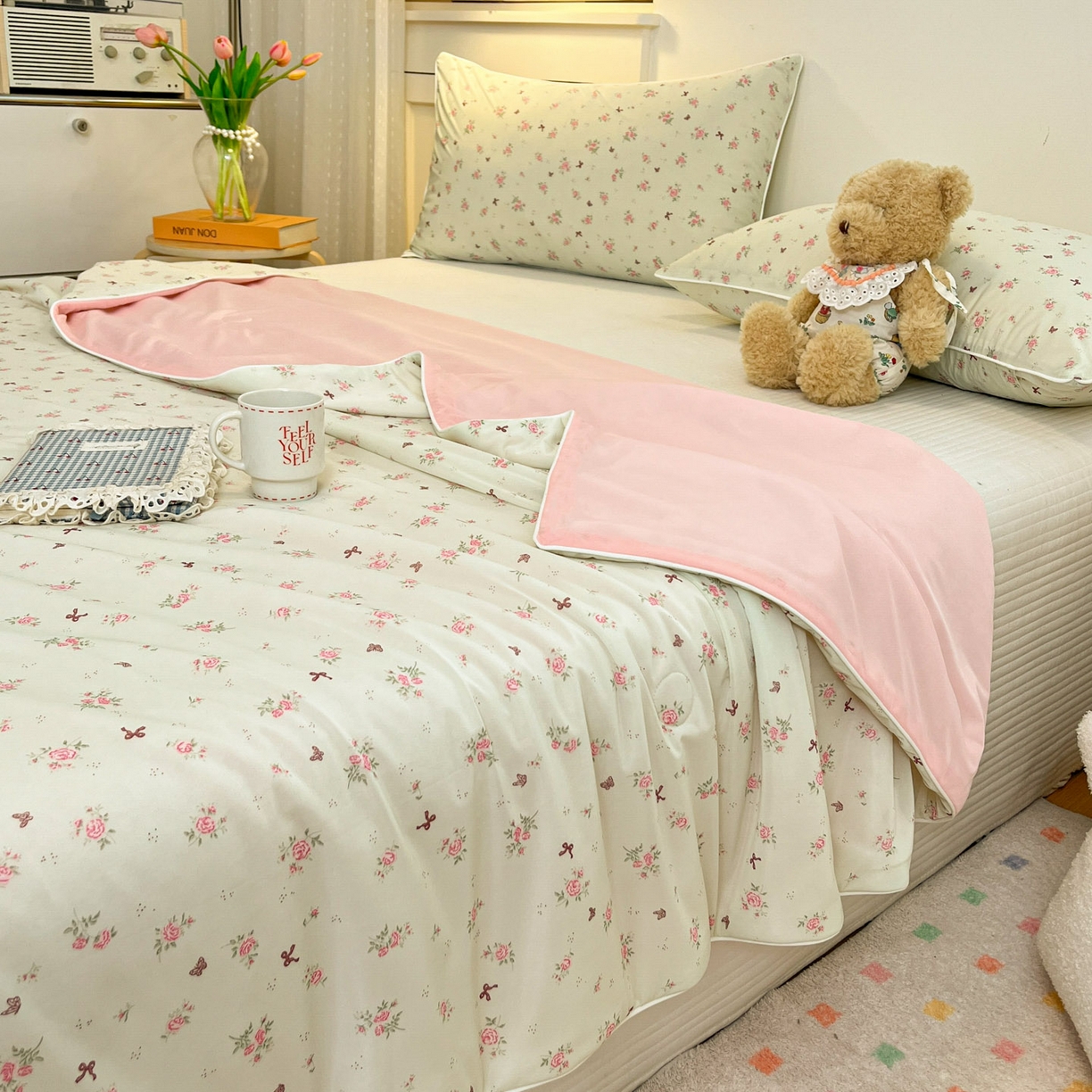 91家纺网 家纺一手货源 找家纺 羚羊语家纺 2026新款凉感丝印花夏凉被小冰皮空调被冰淇淋西瓜被针织棉夏被冰丝云母凉感被 春野花语