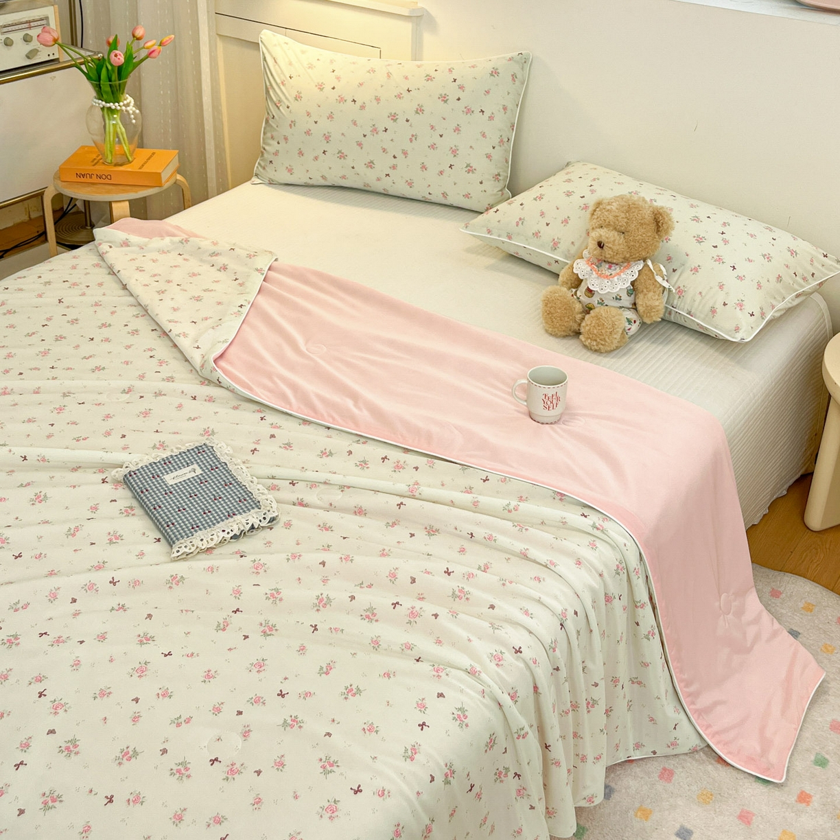 91家纺网 家纺一手货源 找家纺 羚羊语家纺 2026新款凉感丝印花夏凉被小冰皮空调被冰淇淋西瓜被针织棉夏被冰丝云母凉感被 春野花语