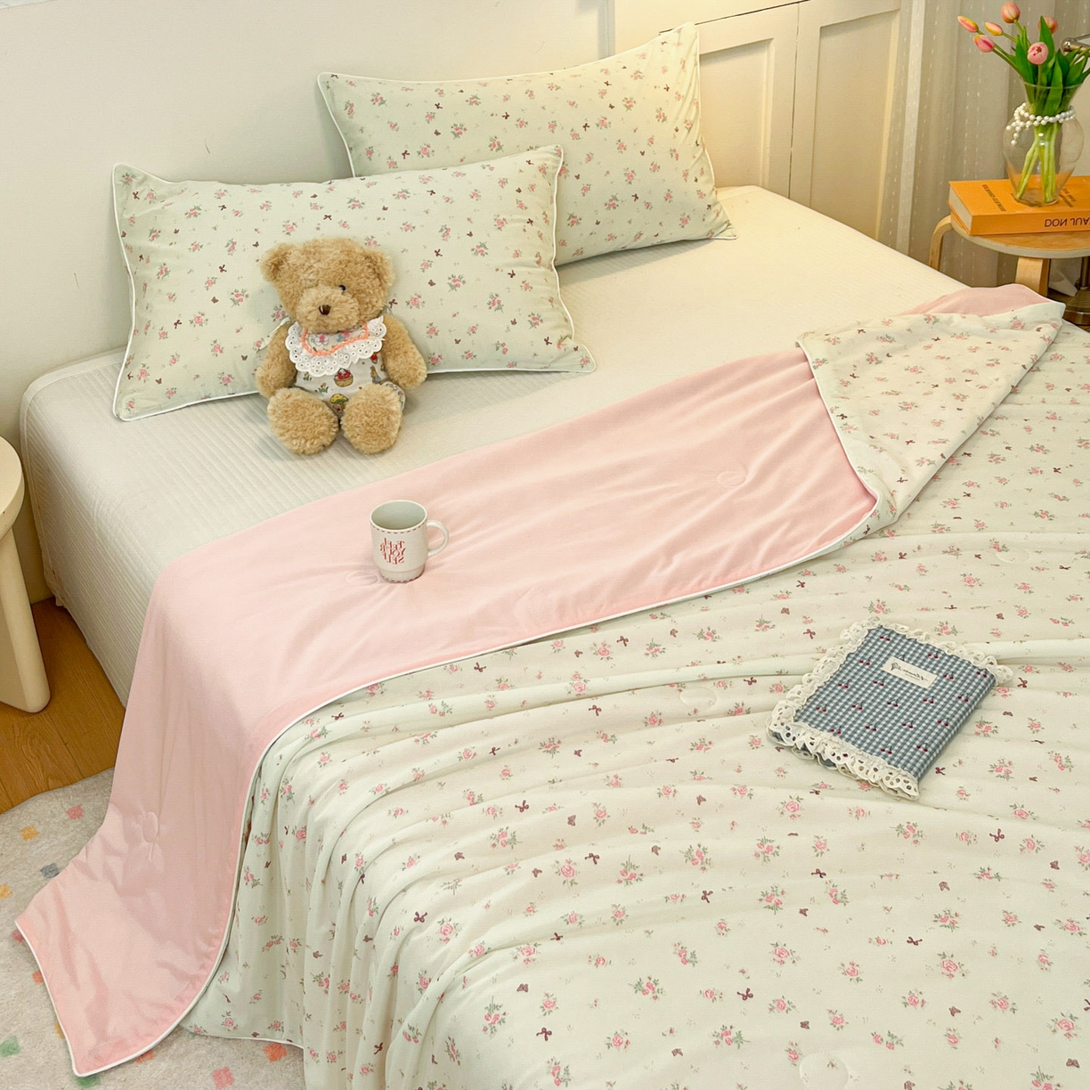 91家纺网 家纺一手货源 找家纺 羚羊语家纺 2026新款凉感丝印花夏凉被小冰皮空调被冰淇淋西瓜被针织棉夏被冰丝云母凉感被 春野花语