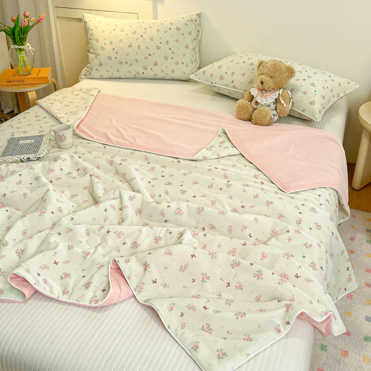 91家纺网 家纺一手货源 找家纺 羚羊语家纺 2026新款凉感丝印花夏凉被小冰皮空调被冰淇淋西瓜被针织棉夏被冰丝云母凉感被 春野花语