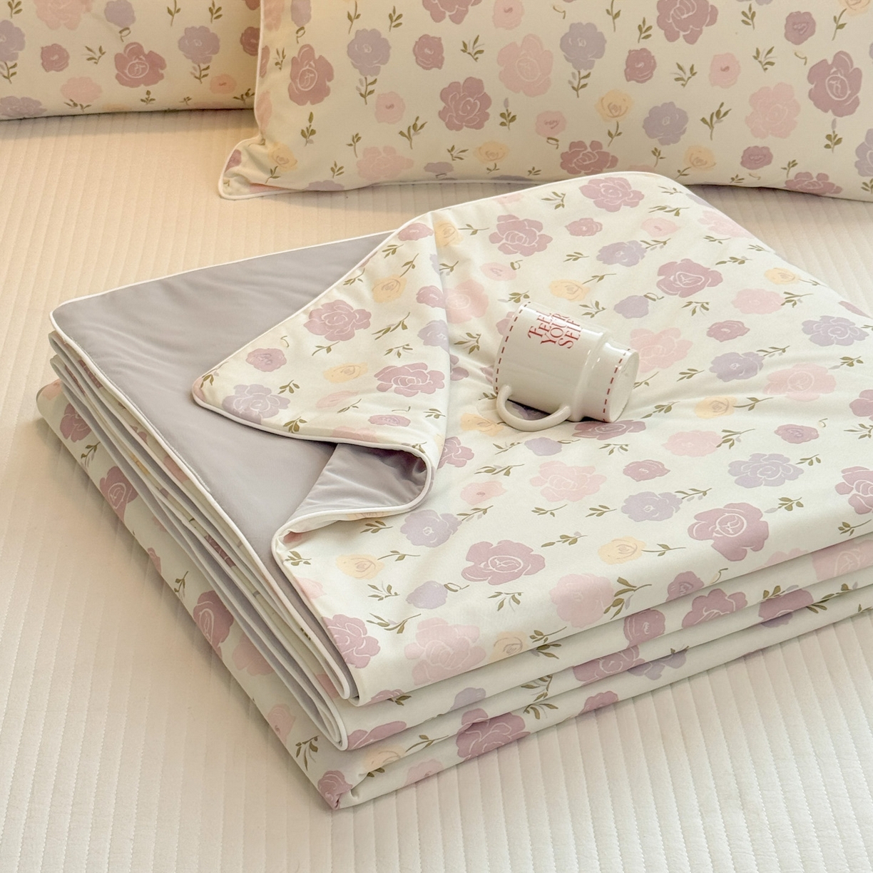 羚羊语家纺 2026新款凉感丝印花夏凉被小冰皮空调被冰淇淋西瓜被针织棉夏被冰丝云母凉感被 花漾奶芙