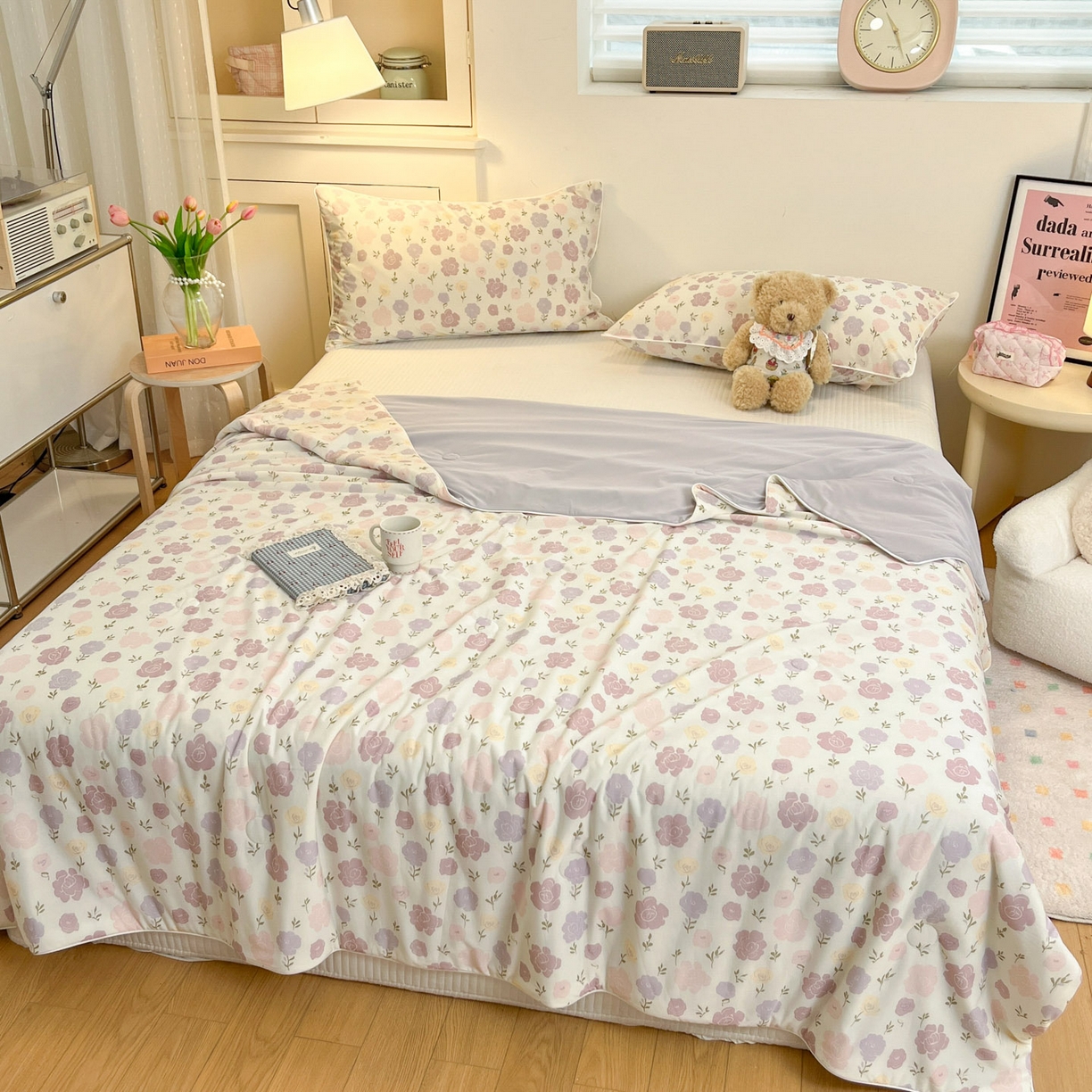 91家纺网 家纺一手货源 找家纺 羚羊语家纺 2026新款凉感丝印花夏凉被小冰皮空调被冰淇淋西瓜被针织棉夏被冰丝云母凉感被 花漾奶芙