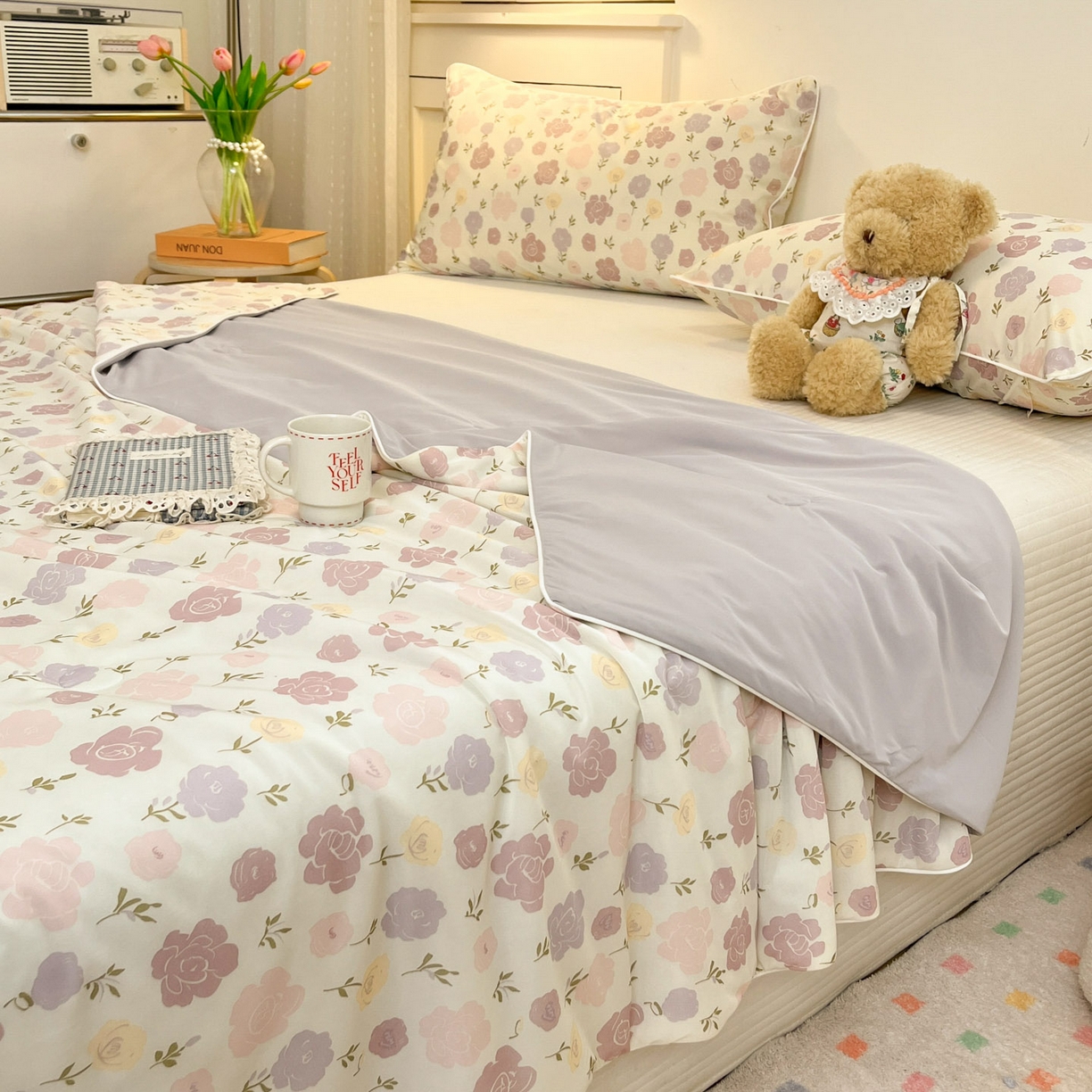 91家纺网 家纺一手货源 找家纺 羚羊语家纺 2026新款凉感丝印花夏凉被小冰皮空调被冰淇淋西瓜被针织棉夏被冰丝云母凉感被 花漾奶芙