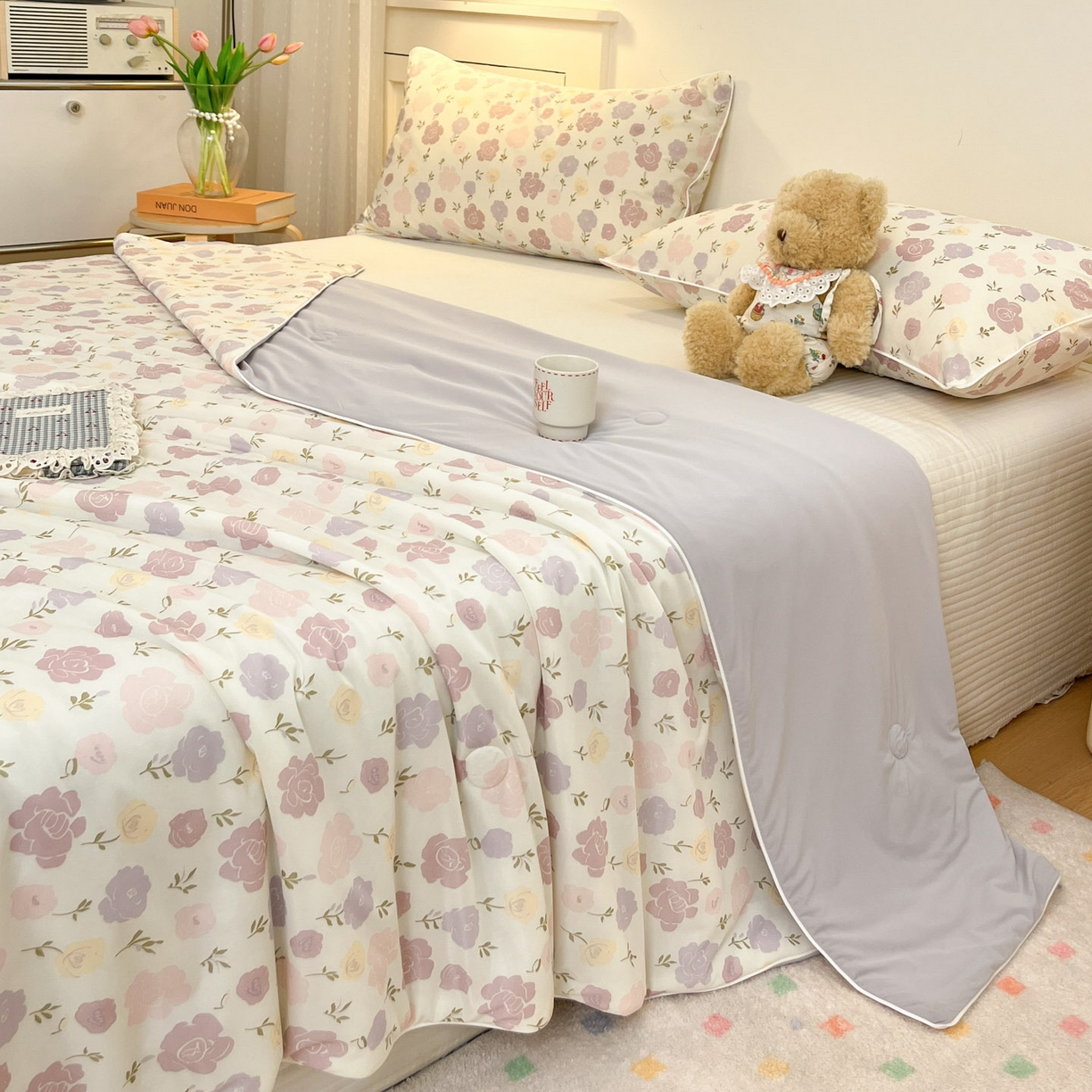 91家纺网 家纺一手货源 找家纺 羚羊语家纺 2026新款凉感丝印花夏凉被小冰皮空调被冰淇淋西瓜被针织棉夏被冰丝云母凉感被 花漾奶芙